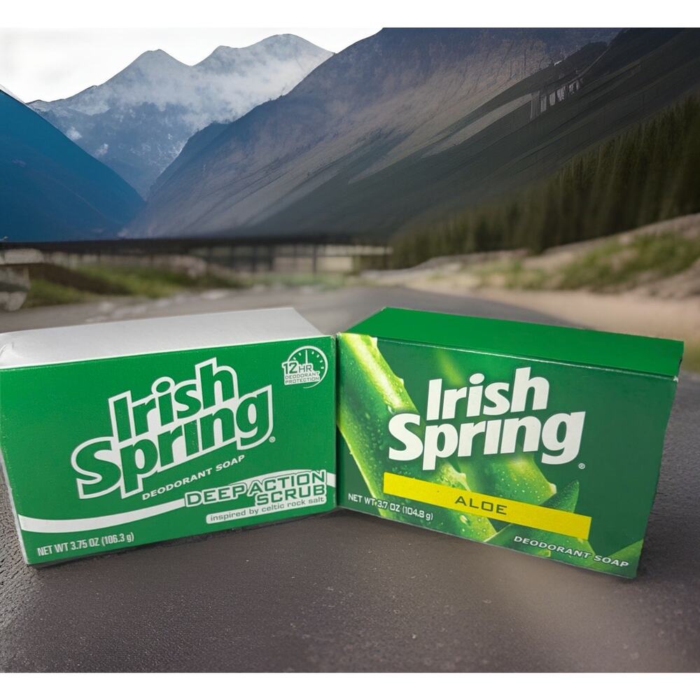 Irish Spring Deodorant Soap Set: (1) Aloe & (1) Deep Action Scrub - New in Box
